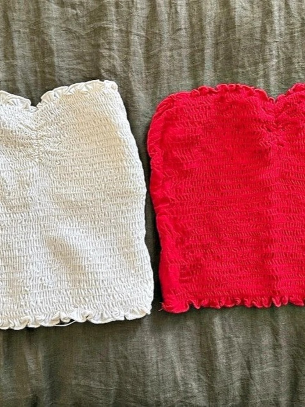 Urban Outfitters Smocked Ruffle Tube Top Bundle White & Red Size Small